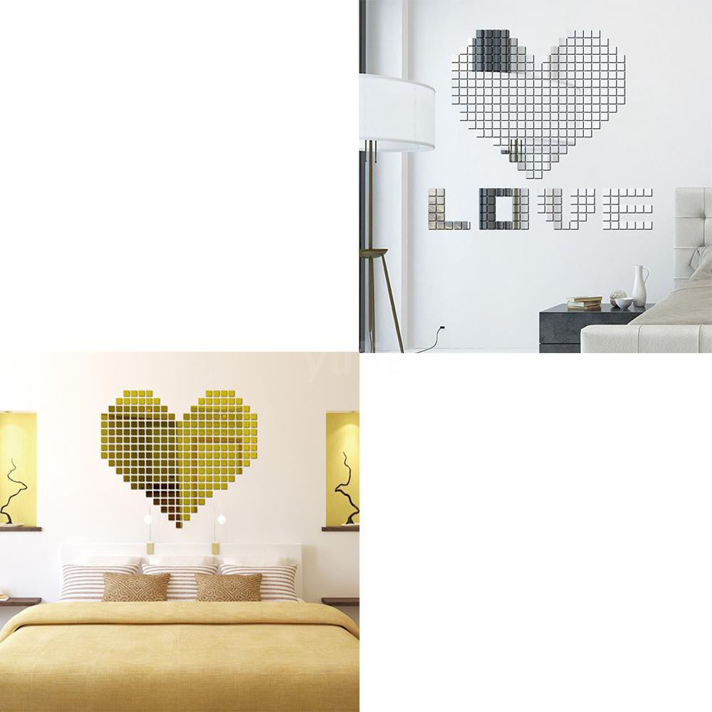 Bộ 100 miếng dán hình vuông cỡ nhỏ 3D hiệu ứng tráng gương hiện đại trang trí nhà cửa phòng tắm nhà bếp DIY