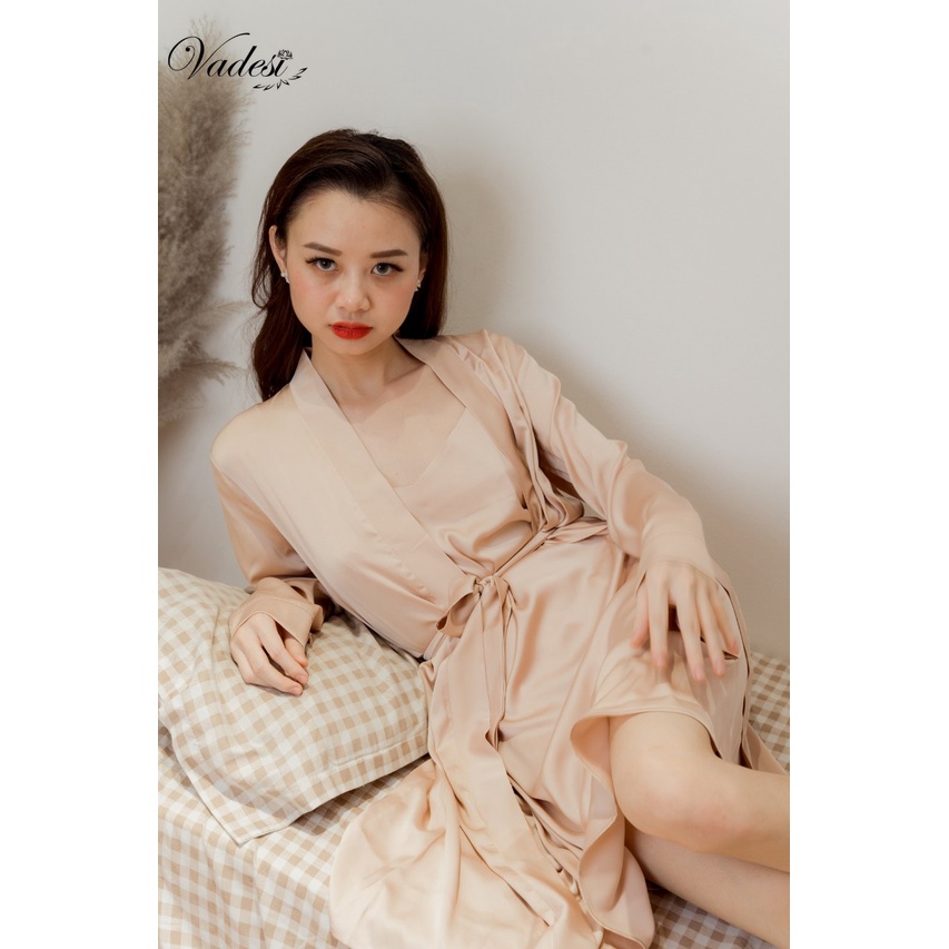 [ CHÍNH HÃNG] Set Đầm Ngủ Lụa Cao Cấp Vadesi, Váy Ngủ Luxury 2 Dây Lụa Tơ Mềm Mịn Phong Cách Nhật Sang Đẹp