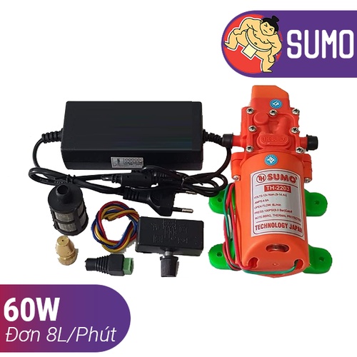 Bơm tăng áp mini Sumo HT-2203 cam kèm nguồn, dùng trong xịt rửa xe, xịt rửa máy lạnh, phun sương, tưới đa năng