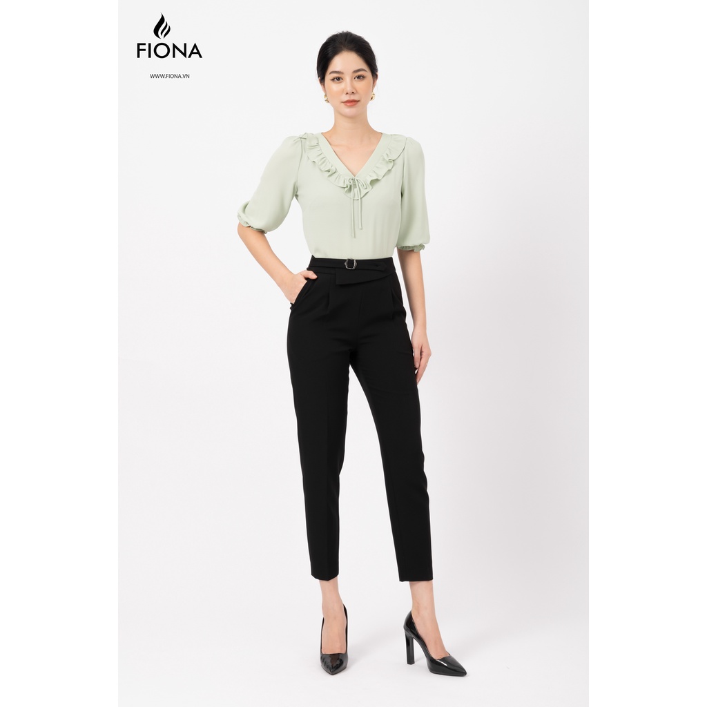 Áo sơ mi suông cổ V Fiona, Sơ mi nữ tay lỡ đính nơ cúc trang trí F551276
