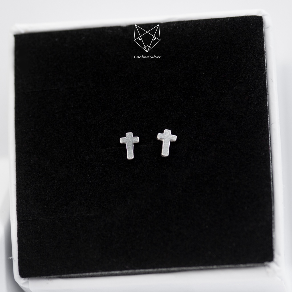 Khuyên Bạc Ta Cao Cấp CaoBac Silver Họa Tiết Chữ Thập Nhỏ Dễ Thương Thời Trang Phụ Kiện Trang Sức Unisex Cá Tính