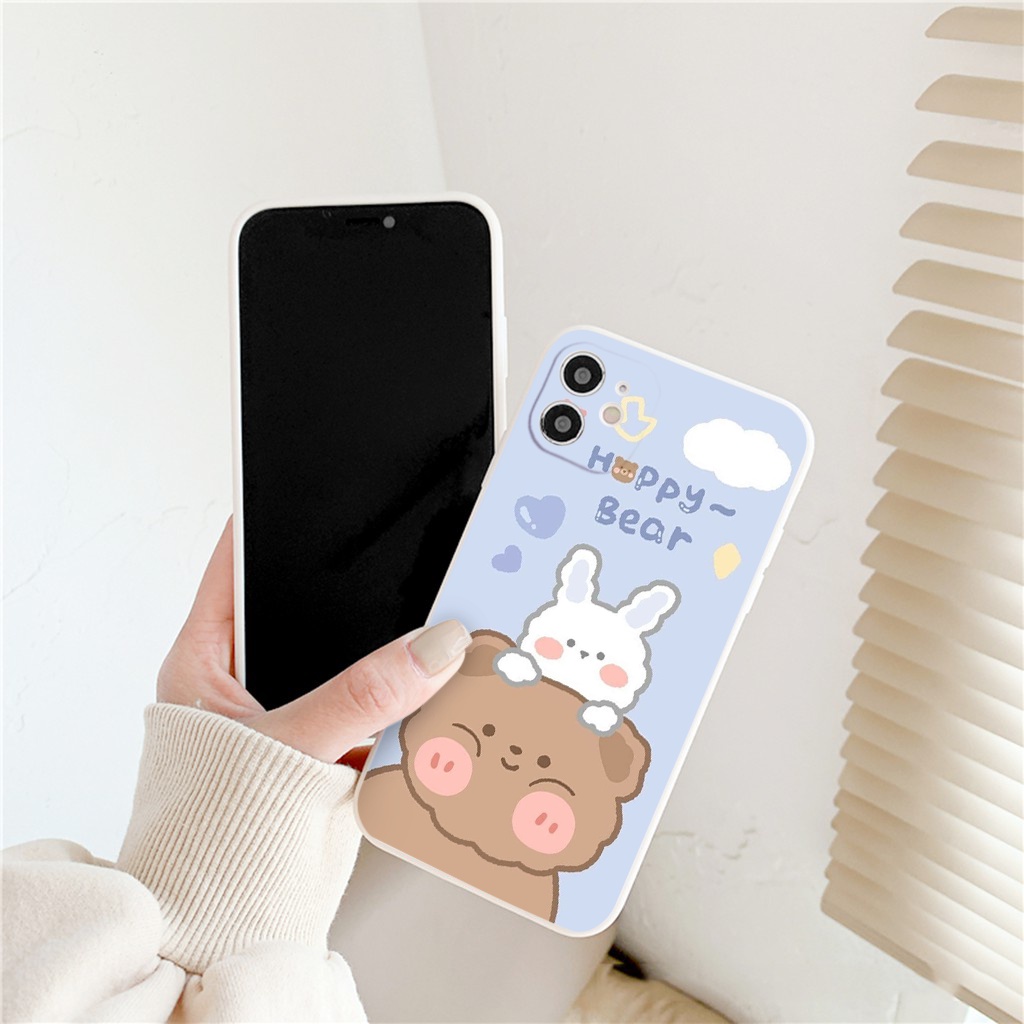 Ốp iphone - Ốp lưng iphone cạnh vuông Gấu nâu thỏ trắng dành cho ip 6 đến 14promax - ng279