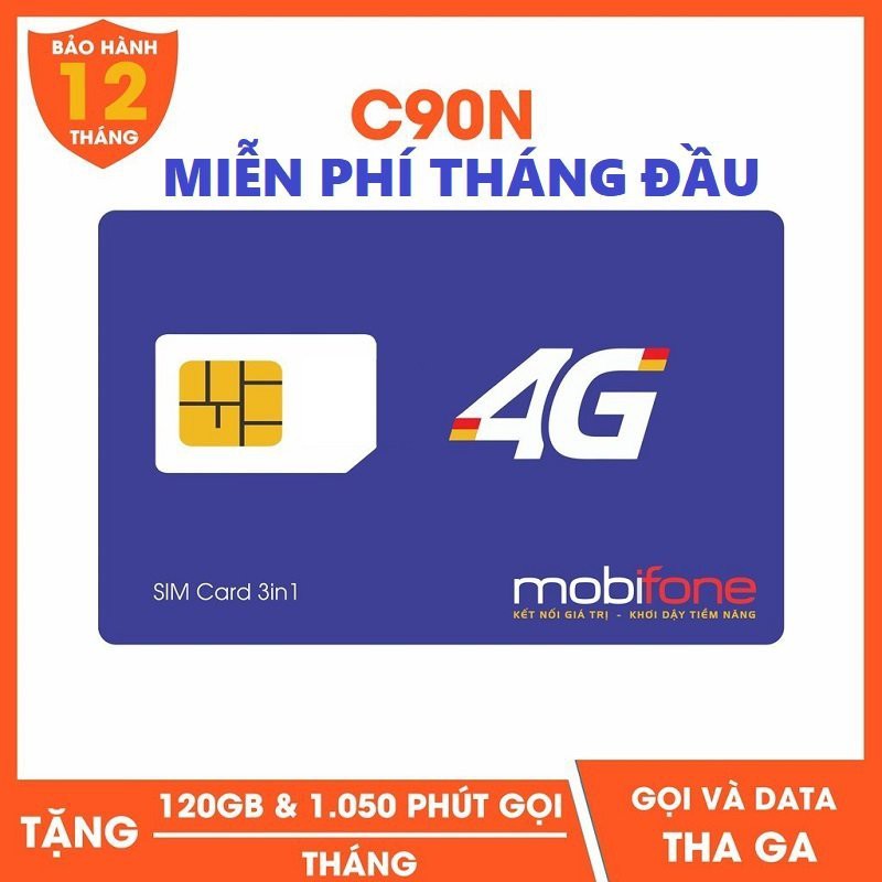 [CÓ SẴN THÁNG ĐẦU]  Sim 4G MobiFone C90N cộng 120 GB/tháng + 1000 phút nội mạng + 50 phút liên mạng