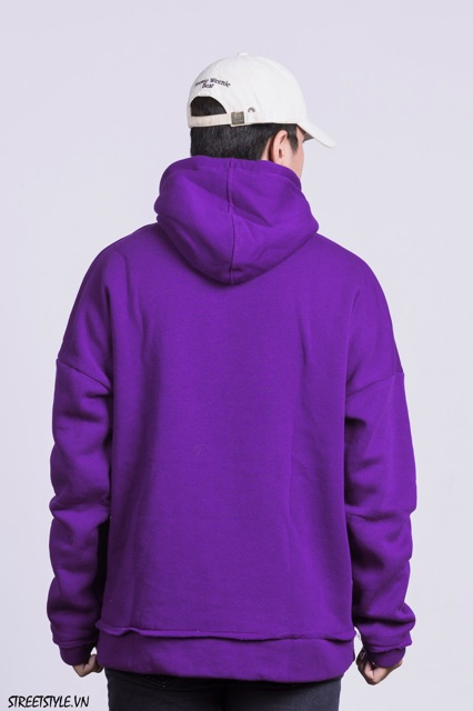 Hoddie nỉ bông tím đậm unisex - Khoác nỉ chui đầu Ultra Violet có nón ( Ảnh thật + Video )