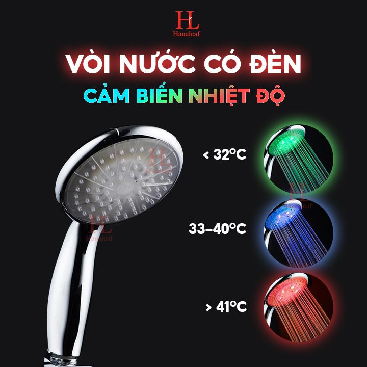 Vòi hoa sen HL có đèn led cảm biến nhiệt độ, không cần pin, thay đổi màu đèn theo nhiệt độ nước