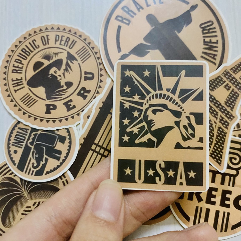 Sticker các nước dán trang trí laptop, máy tính bỏ túi, vali, điện thoại, đàn ghita, hộp bút,.