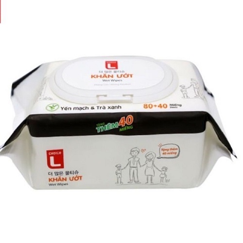 Combo 3 gói Khăn giấy ướt 120 tờ Choice lotte siêu to hương yến mạch và trà xanh,khăn ướt moony khăn ướt cho gia đình