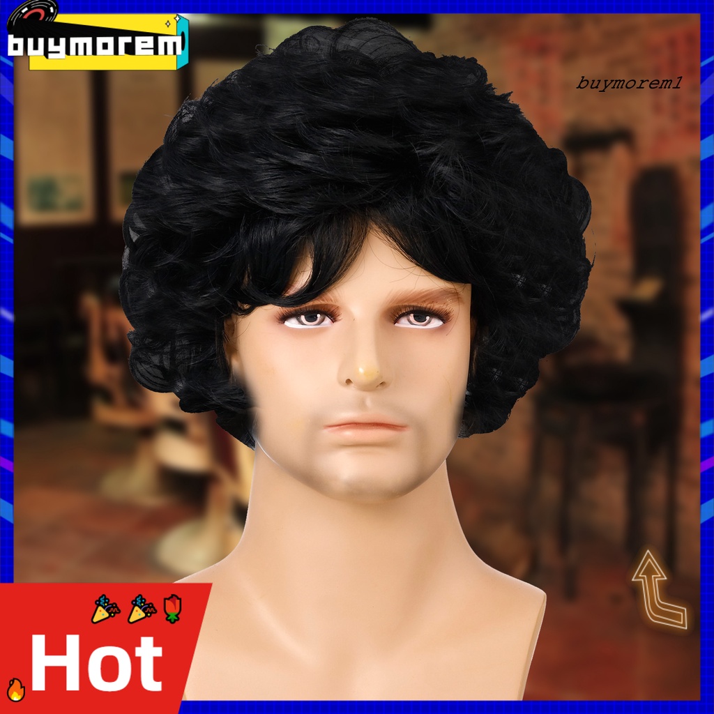 BUYME Wig Short Curly Hair Fluffy Headgear Center Parting Bang Wigs for Cosplay Party