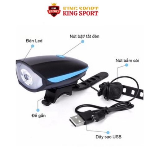Đèn Xe Đạp Thể Thao Siêu Sáng Kèm Còi Sạc Pin USB, Đèn Gắn Xe Đạp Tích Hợp Chuông 3 Chế Độ Phù Hợp Mọi Xe