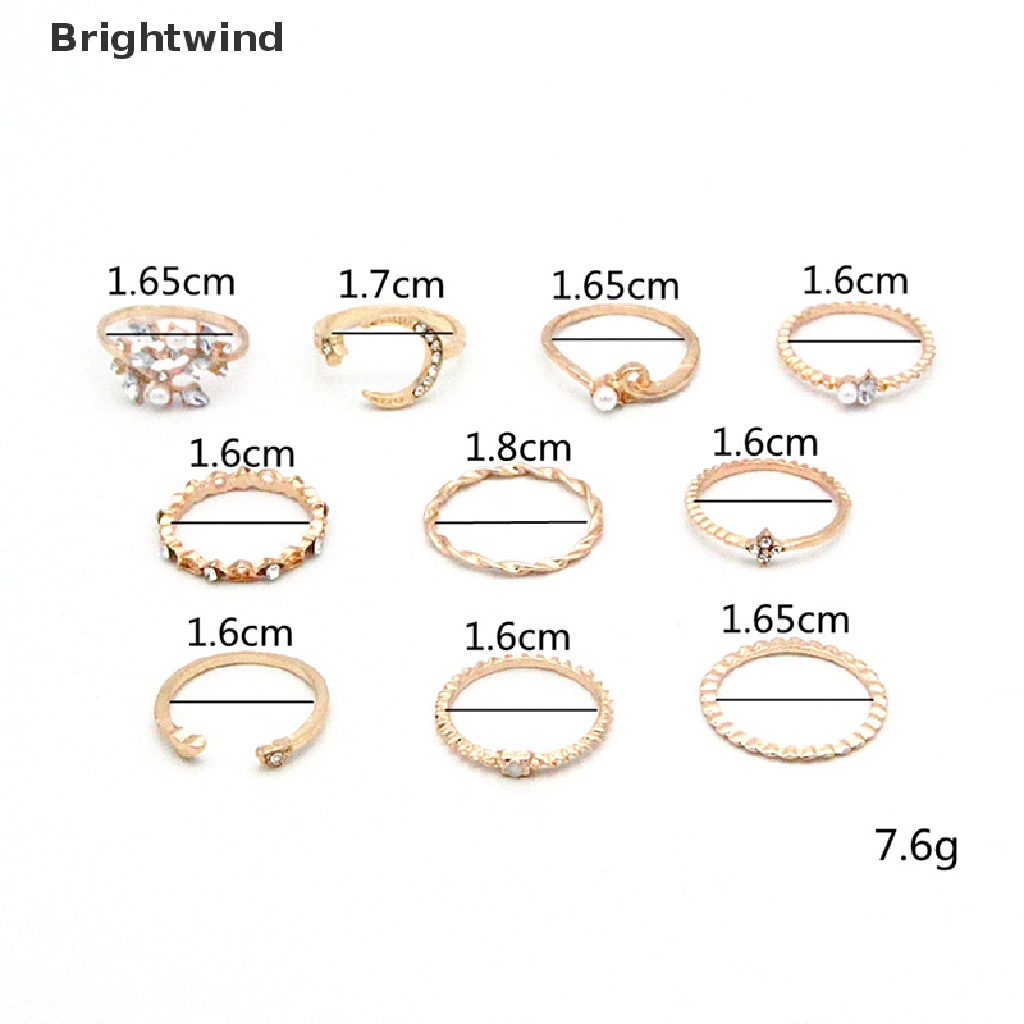 [Brightwind] 10Pcs/set Moon Star Rings Women Girls Bohemian Jewellery set Gifts Accessories Hot Sell