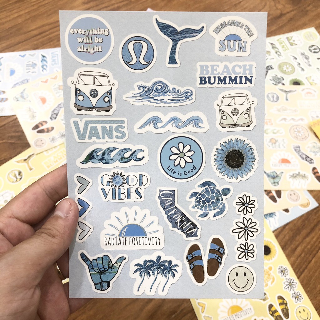 Tấm hình dán - Sticker Good Vibes 11x16cm 23 sticker, Anime trang trí sổ, vở, laptop, điện thoại, đàn..v..v.