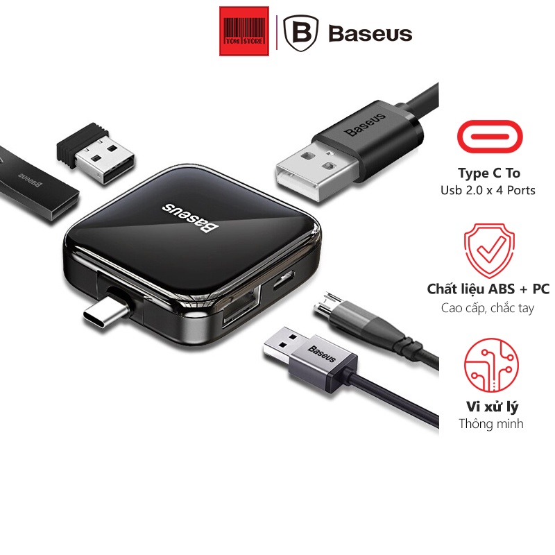 Hub chia cổng Type C (USB) Baseus HUB 4x USB 2.0 - CAHUB-CW01 - Bảo hành 12 tháng
