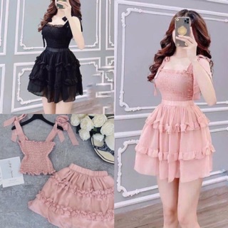 Sét áo dây kèm chân váy