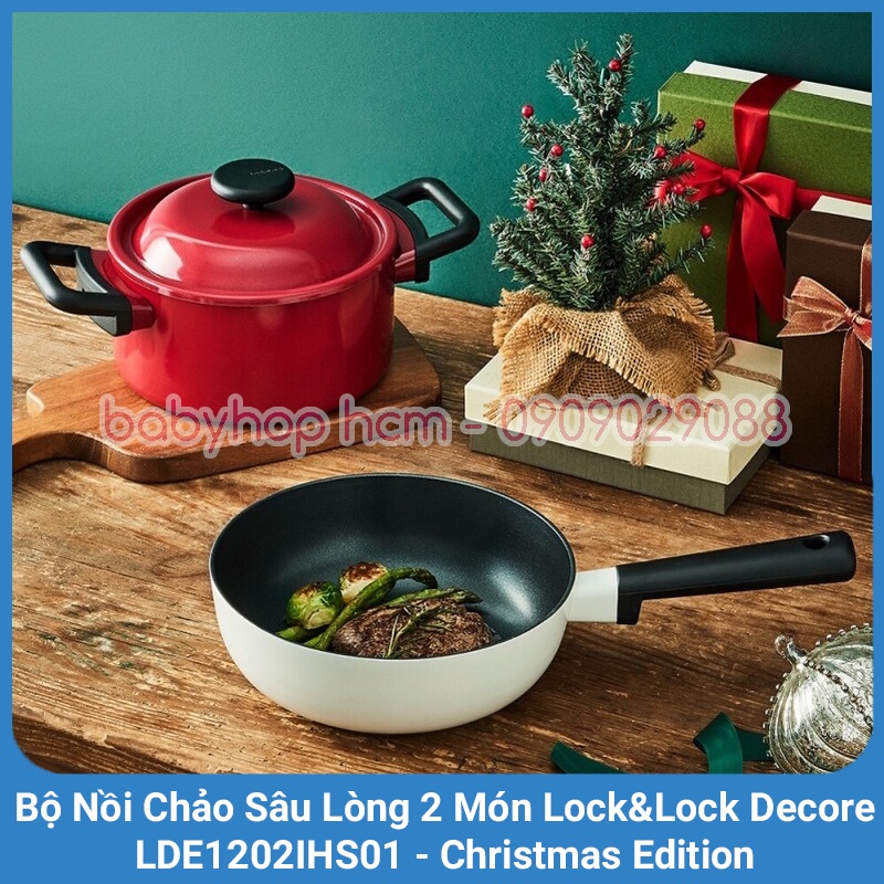 Bộ Nồi Chảo Sâu Lòng 2 Món Lock&amp;Lock Decore LDE1202IHS01 - Christmas Edition