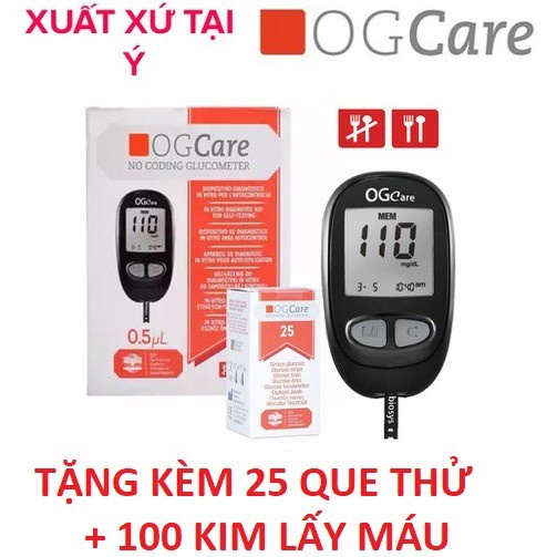 ▼Máy đo đường huyết OGcare tặng 25 que thử và 100 kim lấy máu