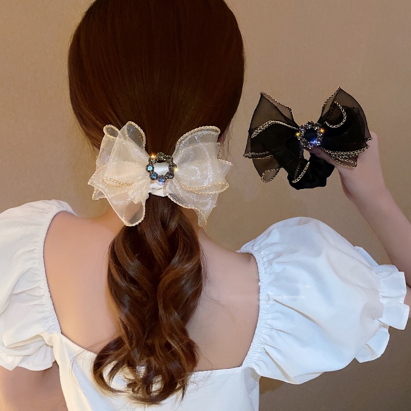 Dây Buộc Tóc Thắt Nơ Ruy Băng Đính Đá Thời Trang Hàn Quốc Cho Nữ