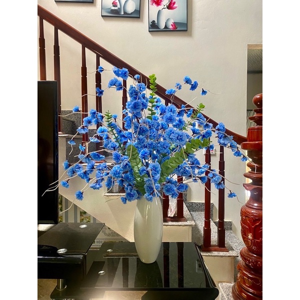 Cành hoa Anh Đào râu giả vải tàu- Dài 110cm-Bông to, cánh đẹp-hoa trang trí