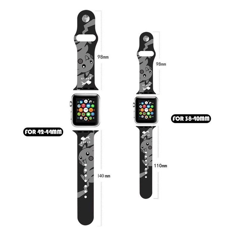 Dây đeo silicon màu đen Pikachu thích hợp cho đồng hồ thông minh Apple Watch 38 40 42 44 mm iWatch Series SE 6 5 4 3 2