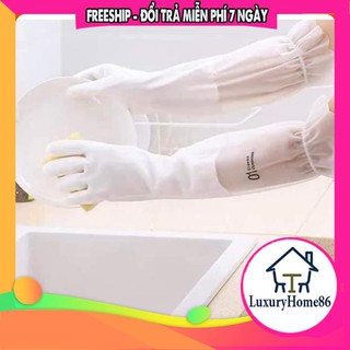 GĂNG TAY CAO SU SIÊU DAI CÓ CHUN CHỐNG TUỘT MỚI l GANG TAY CAO SU RỬA BÁT ĐĨA LÓT NỈ CHỐNG THẤM NƯỚC, SIÊU DAI, CAO CỔ