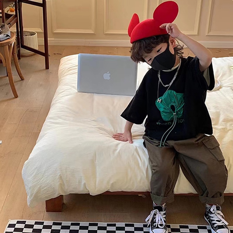 Áo Thun In Hình Hoa Màu Trắng Đen Dễ Phối Đồ Thời Trang Cho Bé Gái