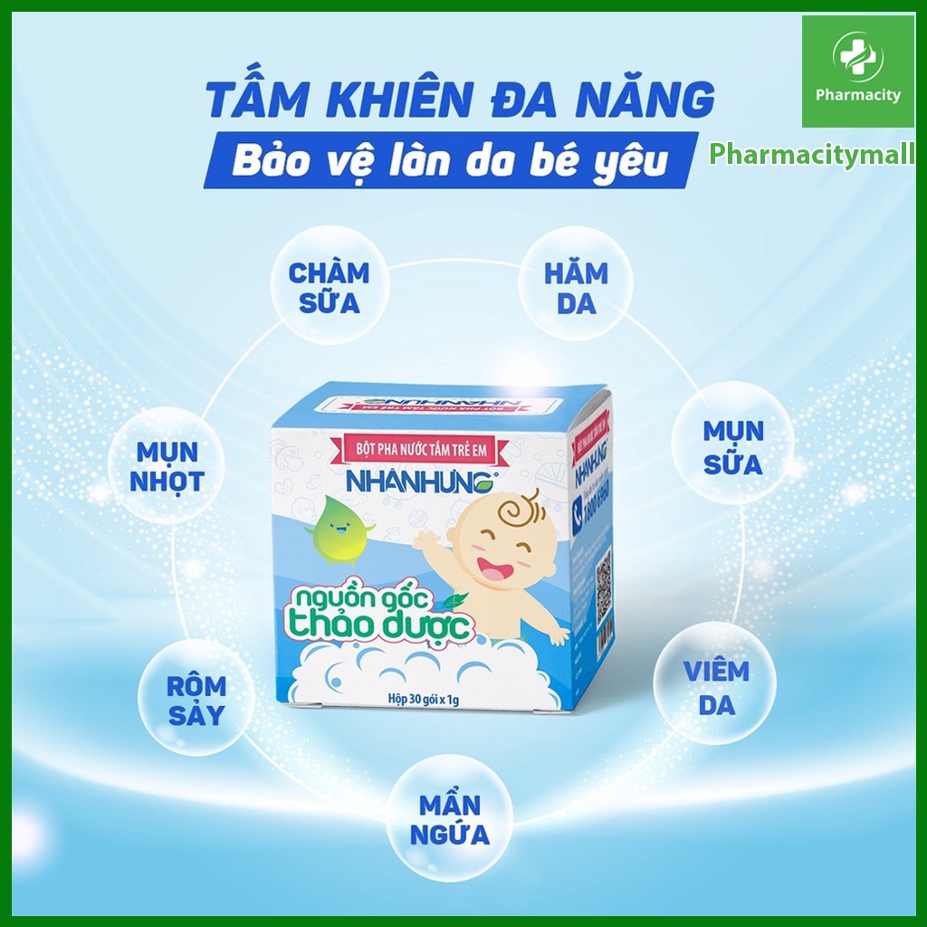 Bột Tắm Nhân Hưng Chính Hãng hộp 30 gói - Giúp trẻ sơ sinh hết bệnh chàm sữa, hăm tã, rôm sảy, mẩn ngứa, mụn nhọt
