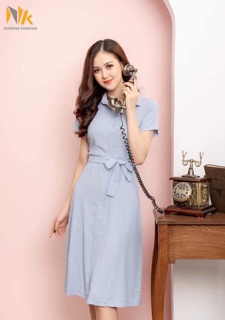 Đầm A cổ đức nẹp đai NK