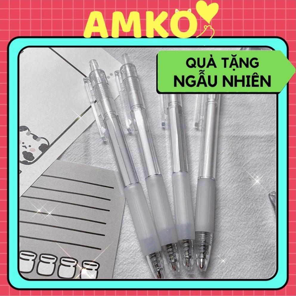 Bút Bi Bấm 0.5mm Mực Màu Đen Trắng Trơn Đơn Giản AMKO B09