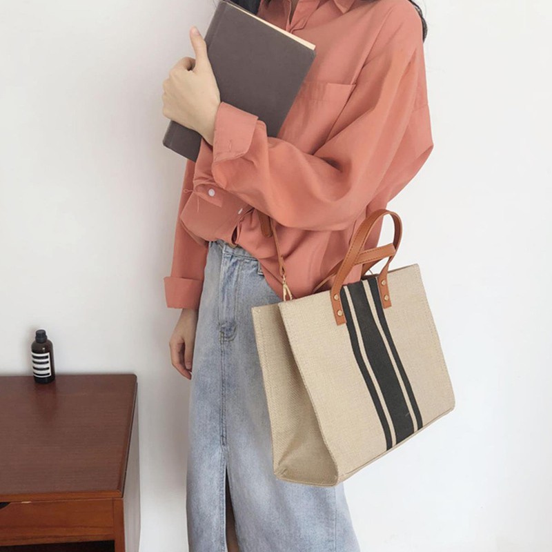 Túi xách cỡ lớn phối sọc cho nữ
