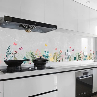 1m dài decal dán bếp cách nhiệt 60cm hoa sắc màu trong suốt