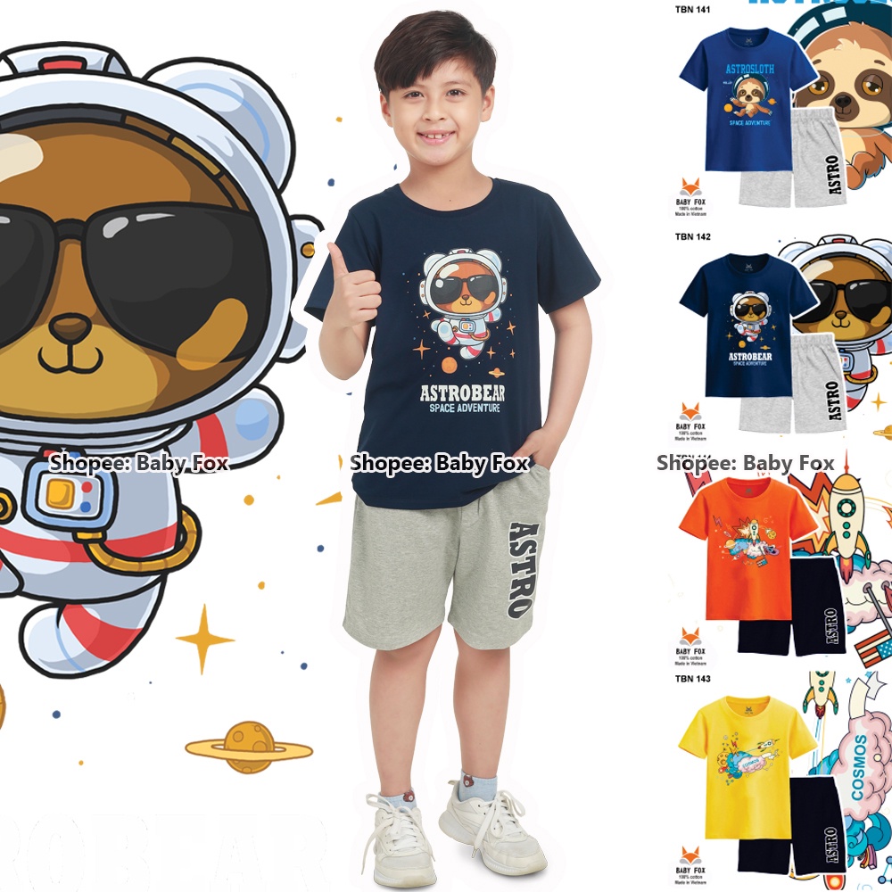 Bộ bé trai size nhí, trung, đại 100% cotton loại tốt, thương hiệu BABY FOX, hình vũ trụ, size 10-55kg g