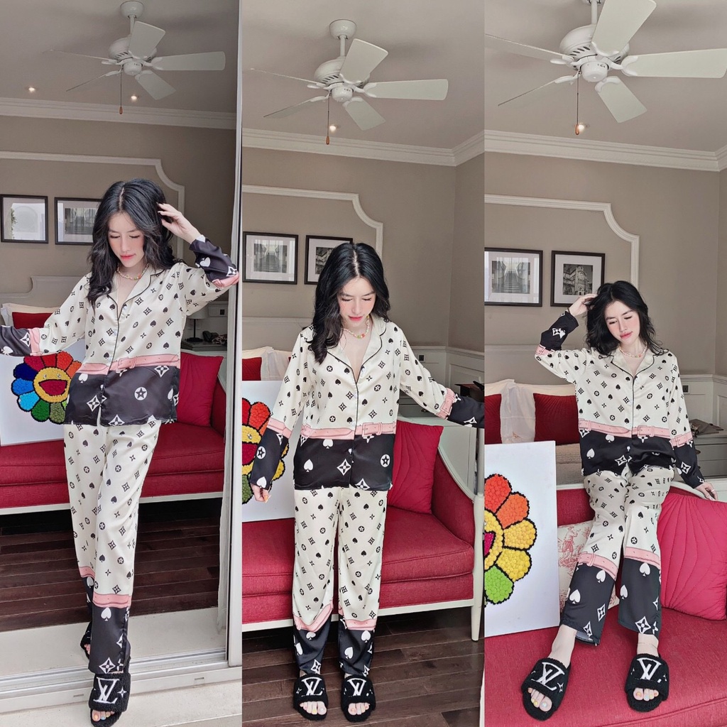 Pijama lụa tay dài, thiết kế đẹp , lạ, sang , 40-60kg , đồ ngủ lụa tay dài, đồ bộ mặc nhà lụa tay dài .
