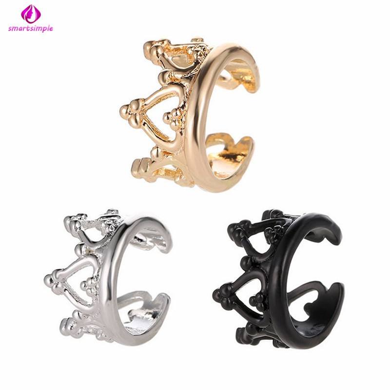 Khuyên tai kẹp hình vương miện rỗng phong cách vintage cho nữ