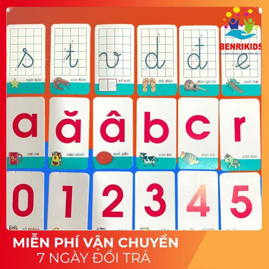 42 Thẻ Học Đánh Vần Chữ Cái - Chữ In, Chữ Thường Tiếng Việt, Số - Flashcard thông minh cho bé TH19