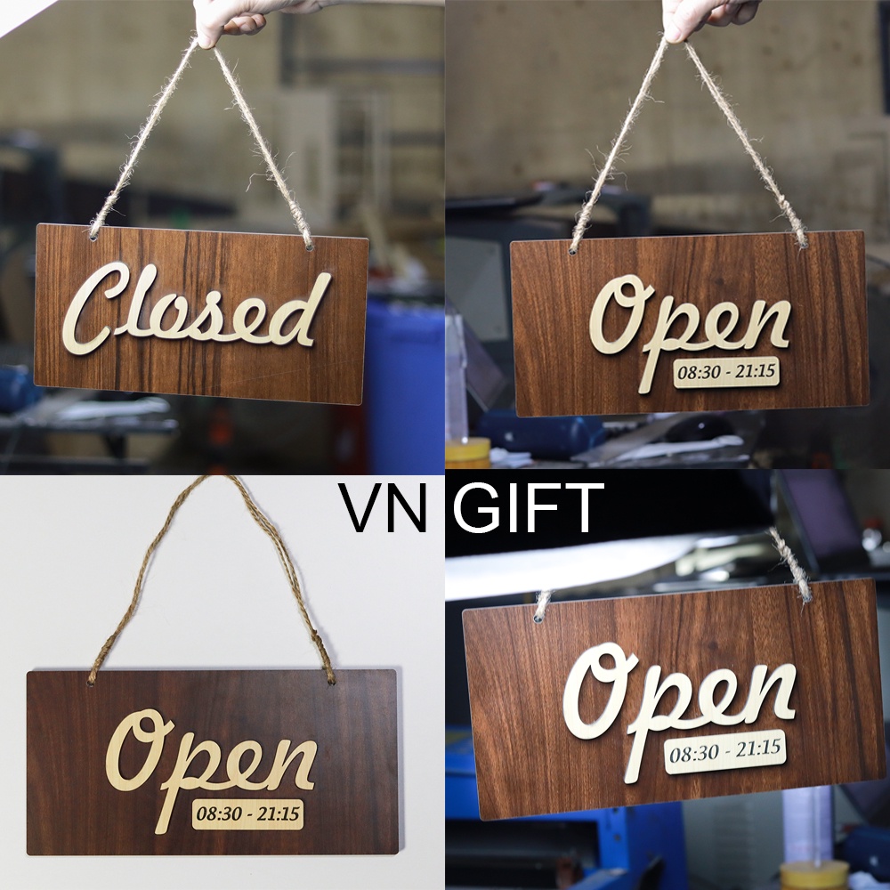 Bảng thông báo đóng mở cửa [ Open - Closed ] bằng gỗ nổi Kích thước 30x15cm