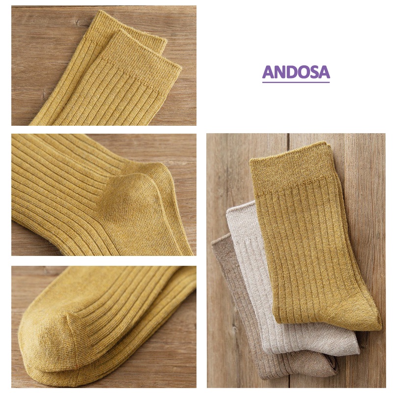 Tất vớ cổ cao trơn nam nữ vintage cotton dày đẹp phong cách Hàn Quốc ANDOSA T06