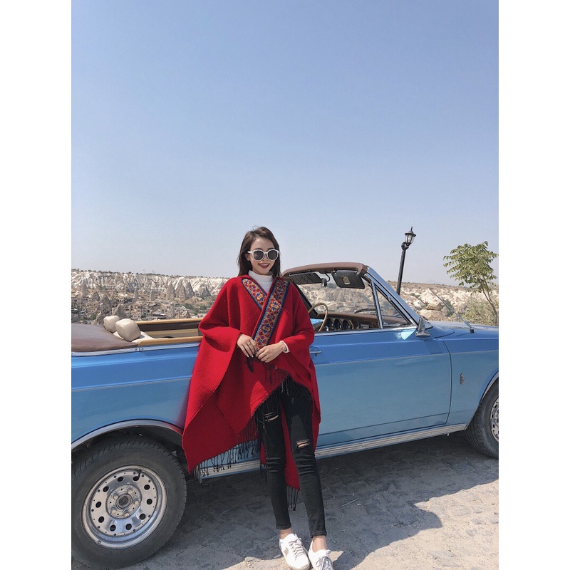 Áo choàng boho khăn choàng len dày phong cách du mục hàng order 10 ngày giao