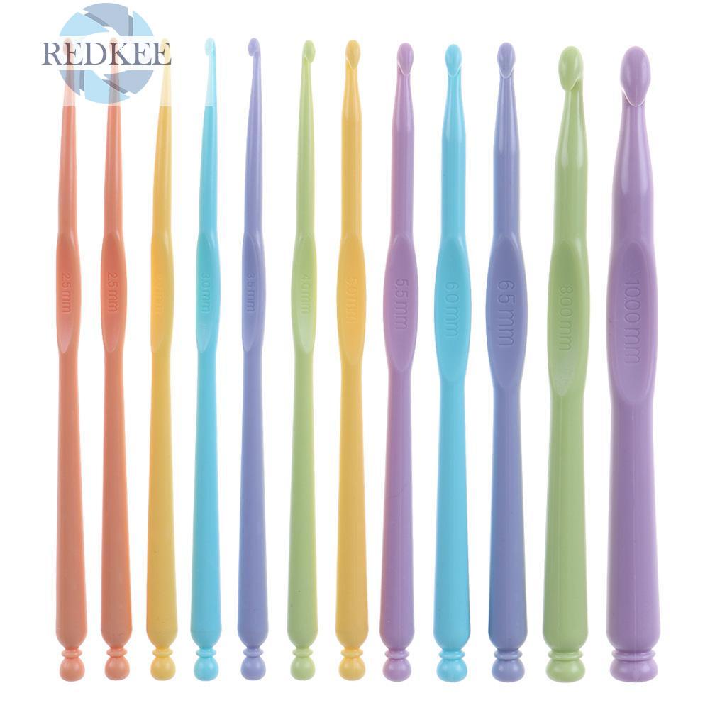 Bộ 12 que đan móc len bằng nhựa tiện lợi dễ sử dụng 2-10mm