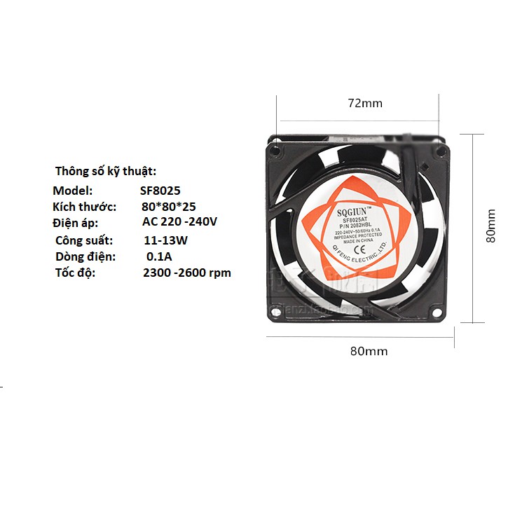 Bộ quạt hút tản nhiệt 220V kèm lưới bảo vệ và lưới lọc bụi cho tủ điện công nghiệp