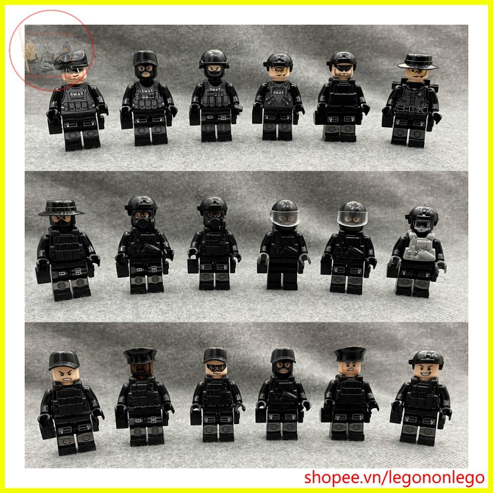 Minifigures lính đặc nhiệm lego swat đen nhân vật cảnh sát vũ trang bảo vệ an ninh