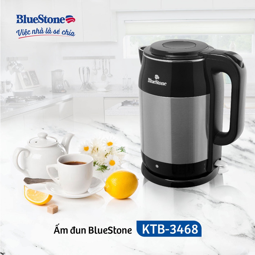 Âm đun siêu tốc BlueStone KTB-3468, 1.7Lit -1800w, 2 Lớp giữ nhiệt sang trọng, Hàng chính hãng