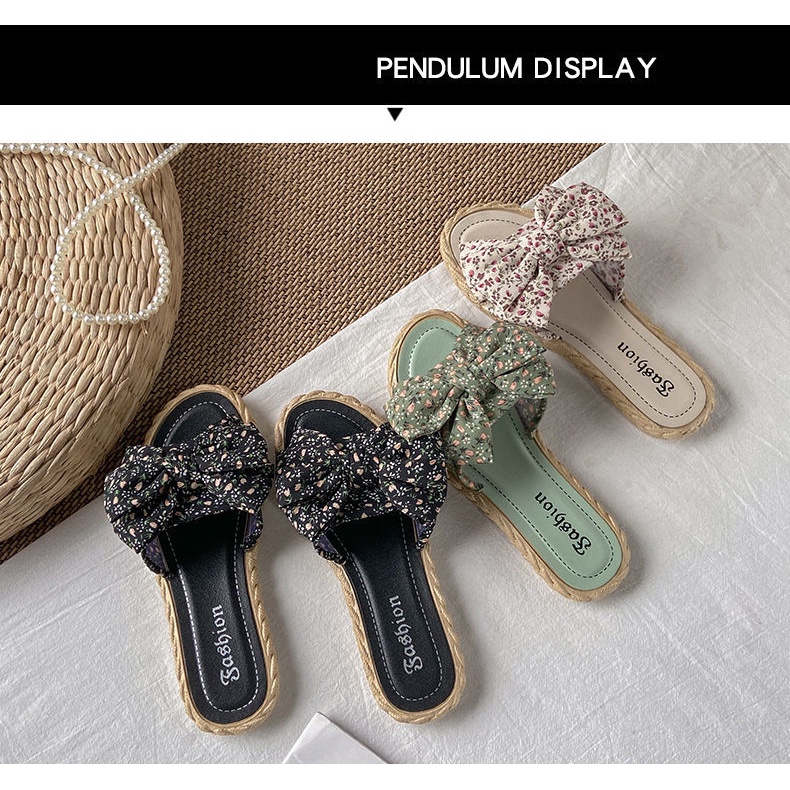 Dép Sandal Đế Bằng Đính Nơ Thời Trang Dễ Phối Đồ Cho Nữ