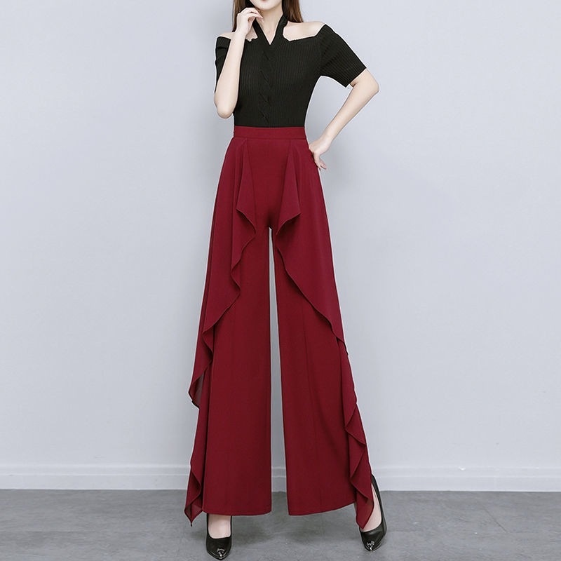 Quần Dài Ống Loe Chất Liệu Chiffon Màu Đen Thời Trang Quyến Rũ Cho Nữ