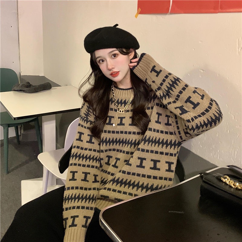 Áo len tay dài cổ tròn phong cách Hàn Quốc thời trang cho nữ