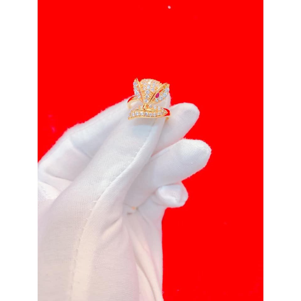 Nhẫn Hồ Ly Vàng Vonfram Cao Cấp Không Phai Màu-Dùng tắm rửa không lo phai màu.