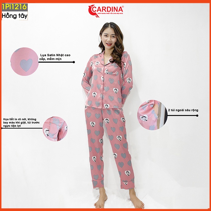 Đồ bộ pijama nữ CARDINA chất lụa satin Nhật cao cấp quần dài áo cộc tay họa tiết tinh tế trẻ trung 1Pi12.