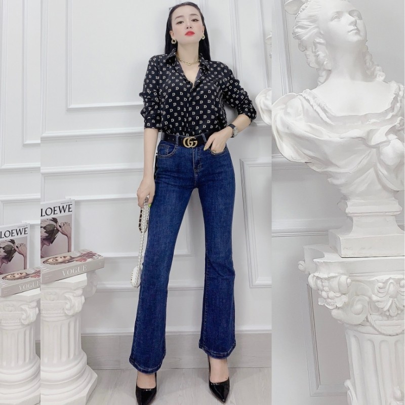 Quần jean ống loe RUBIE JEANS lưng cao, Quần bò ống loe cao cấp hàng VNXK 6205