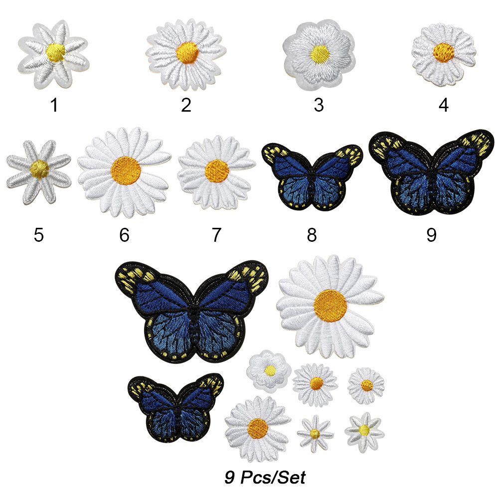 Miếng Dán Ủi Trang Trí Quần Áo Thêu Hình Bướm Và Hoa Cúc Xinh Xắn