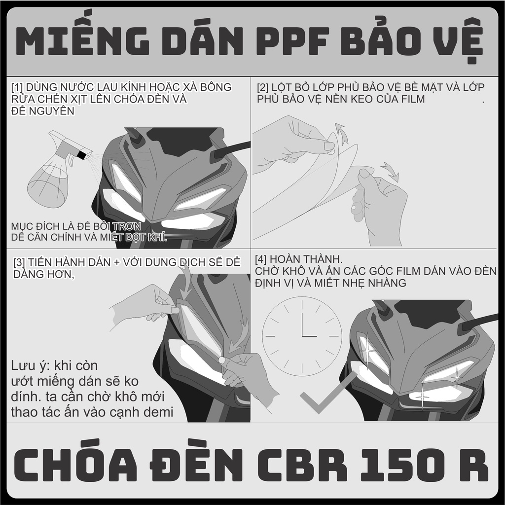 Miếng dán PPF bảo vệ CHÓA ĐÈN CBR 150 PPF chống trầy xước HONDA CBR 150R