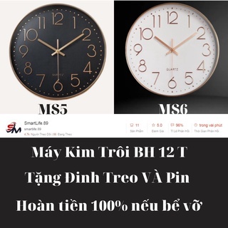 Đồng hồ treo tường kim trôi Quartz có Kính (FREE pin và đinh, 30cm)