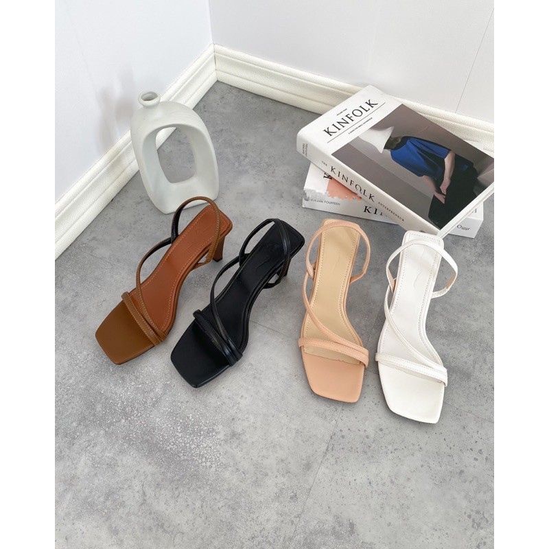 Giày Cao Gót Quai Dây Đế Vuông Cao 7 Phân